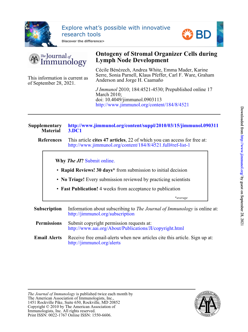 Lymph Node Development Ontogeny of Stromal Organizer Cells During