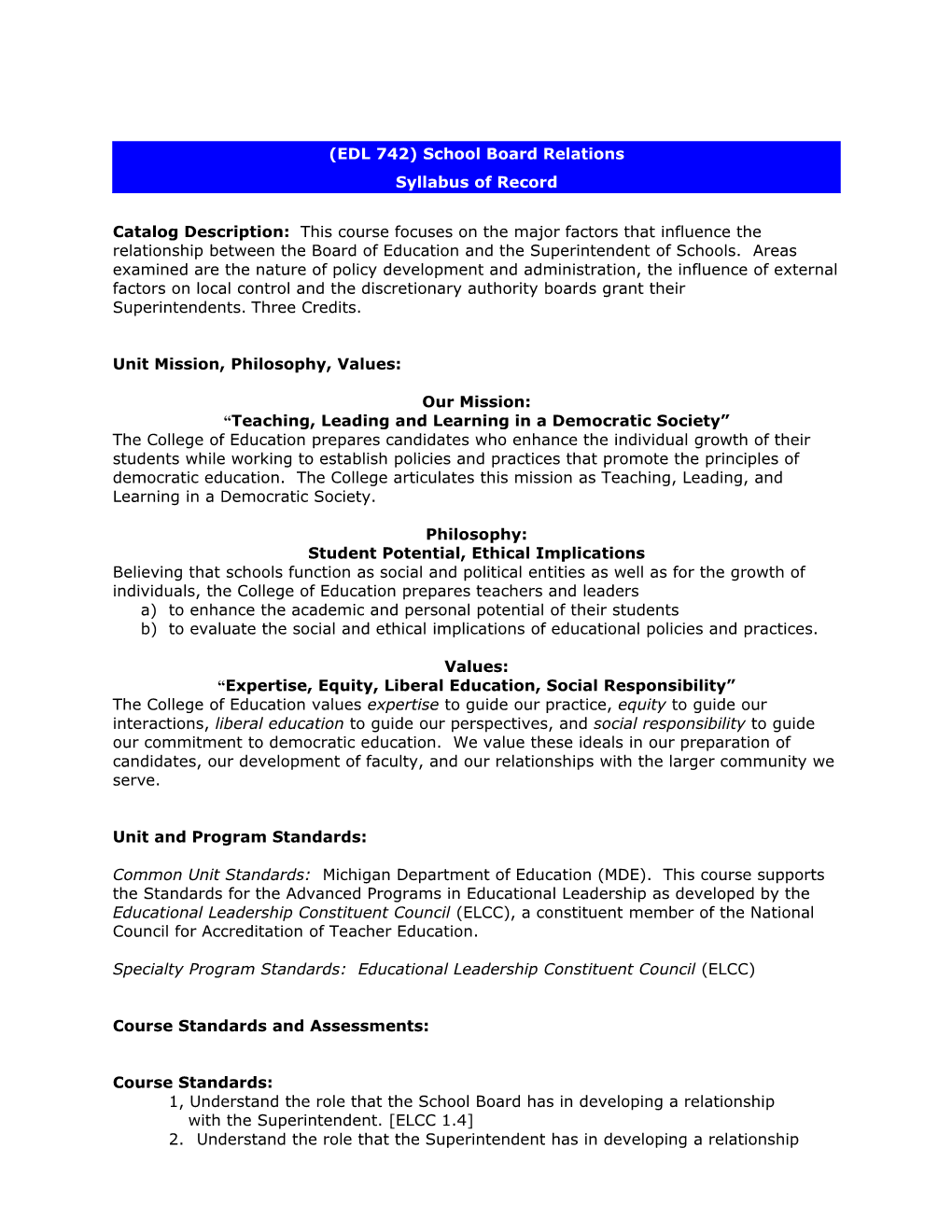 EDL 742 Syllabus of Record: School Board Relations