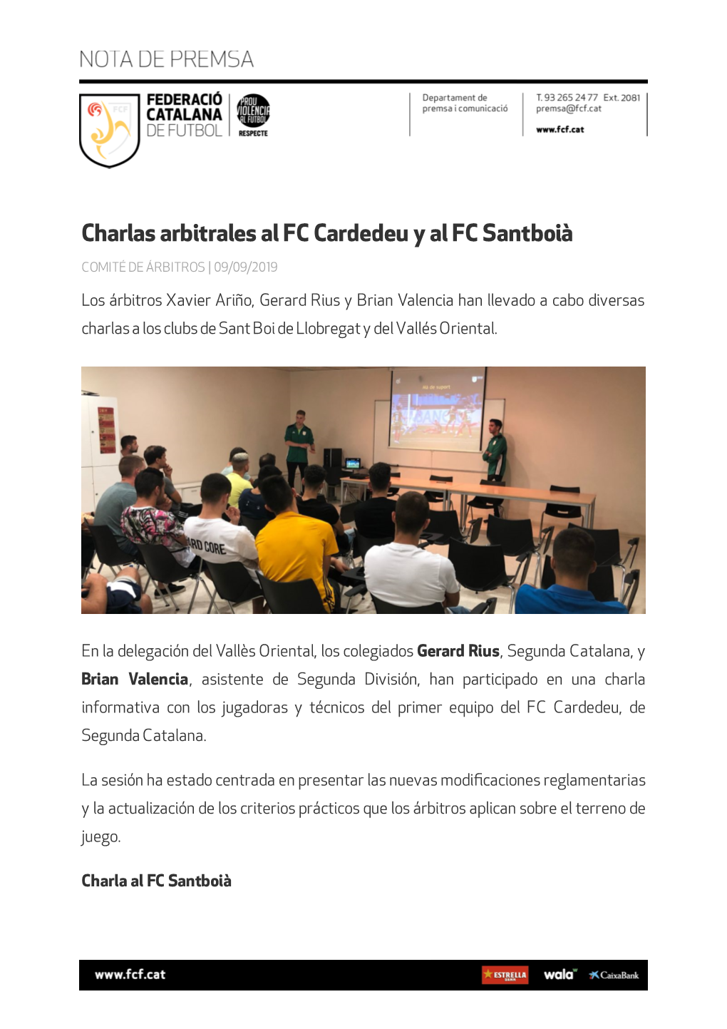 Charlas Arbitrales Al FC Cardedeu Y Al FC Santboià