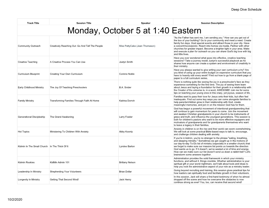 Download Deep Dive Schedule