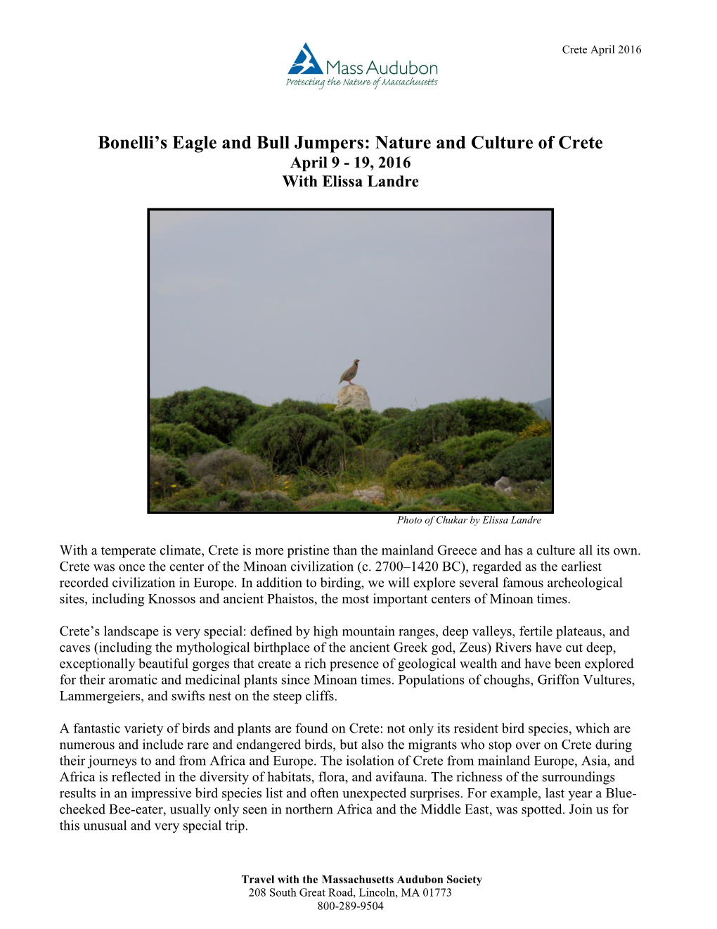 Bonelli's Eagle and Bull Jumpers: Nature and Culture of Crete