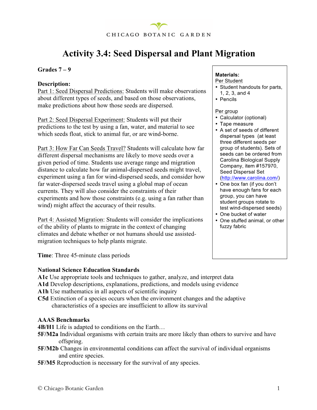 Seed Dispersal and Plant Migration