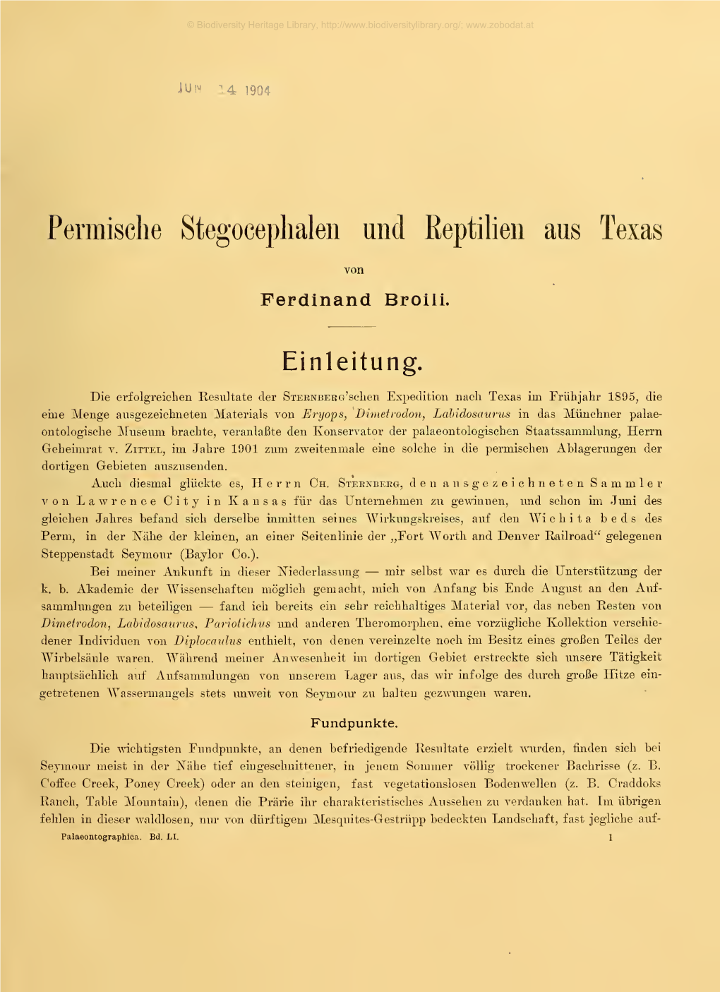 Permische Stegocephalen Und Reptilien Aus Texas