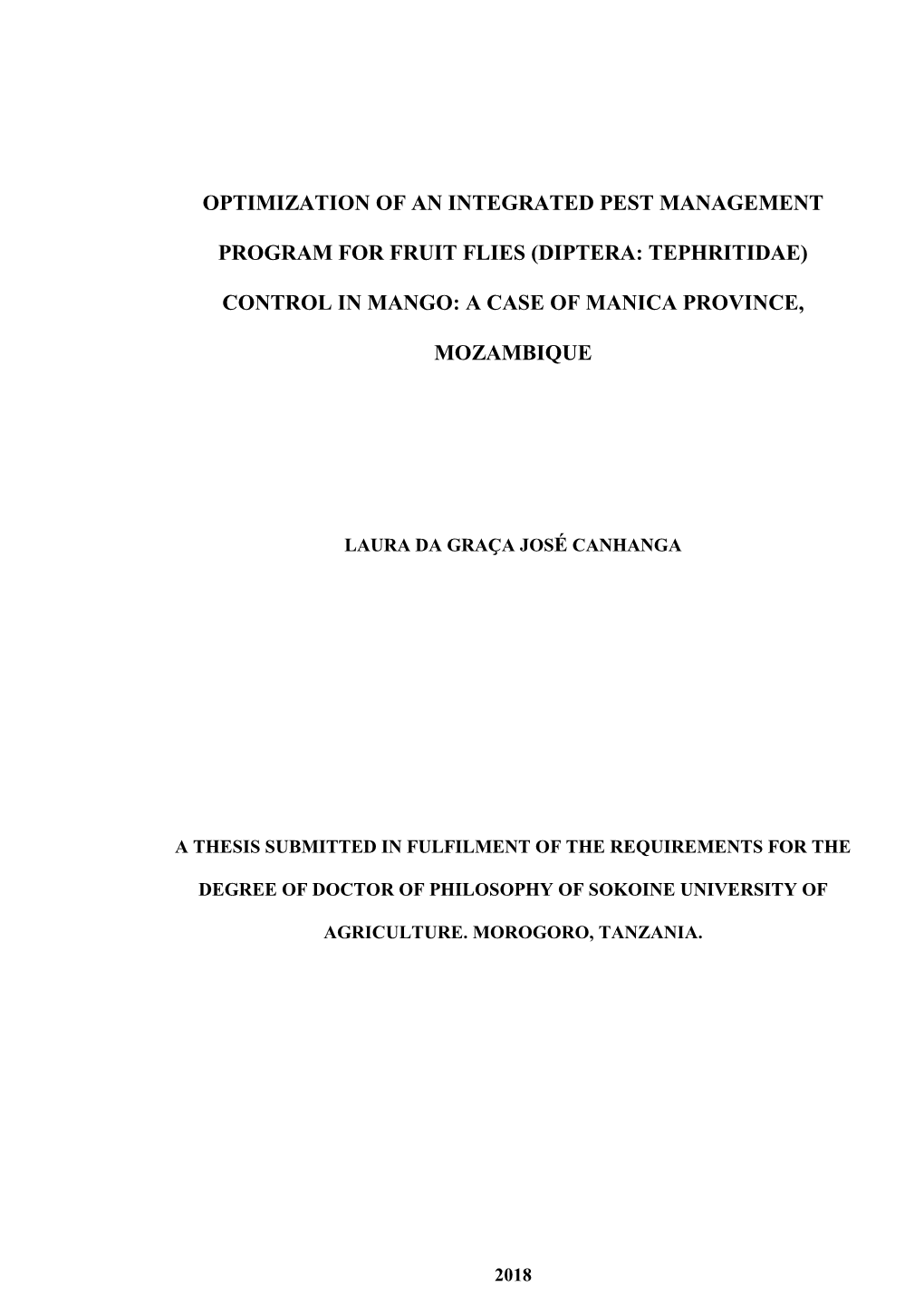 (Diptera: Tephritidae) Control in Mango