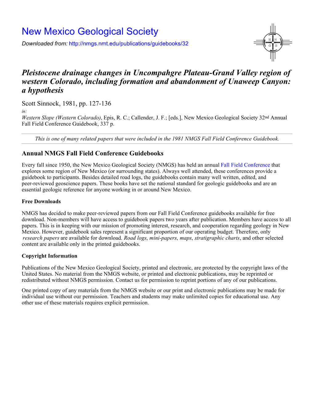 Pleistocene Drainage Changes in Uncompahgre Plateau-Grand