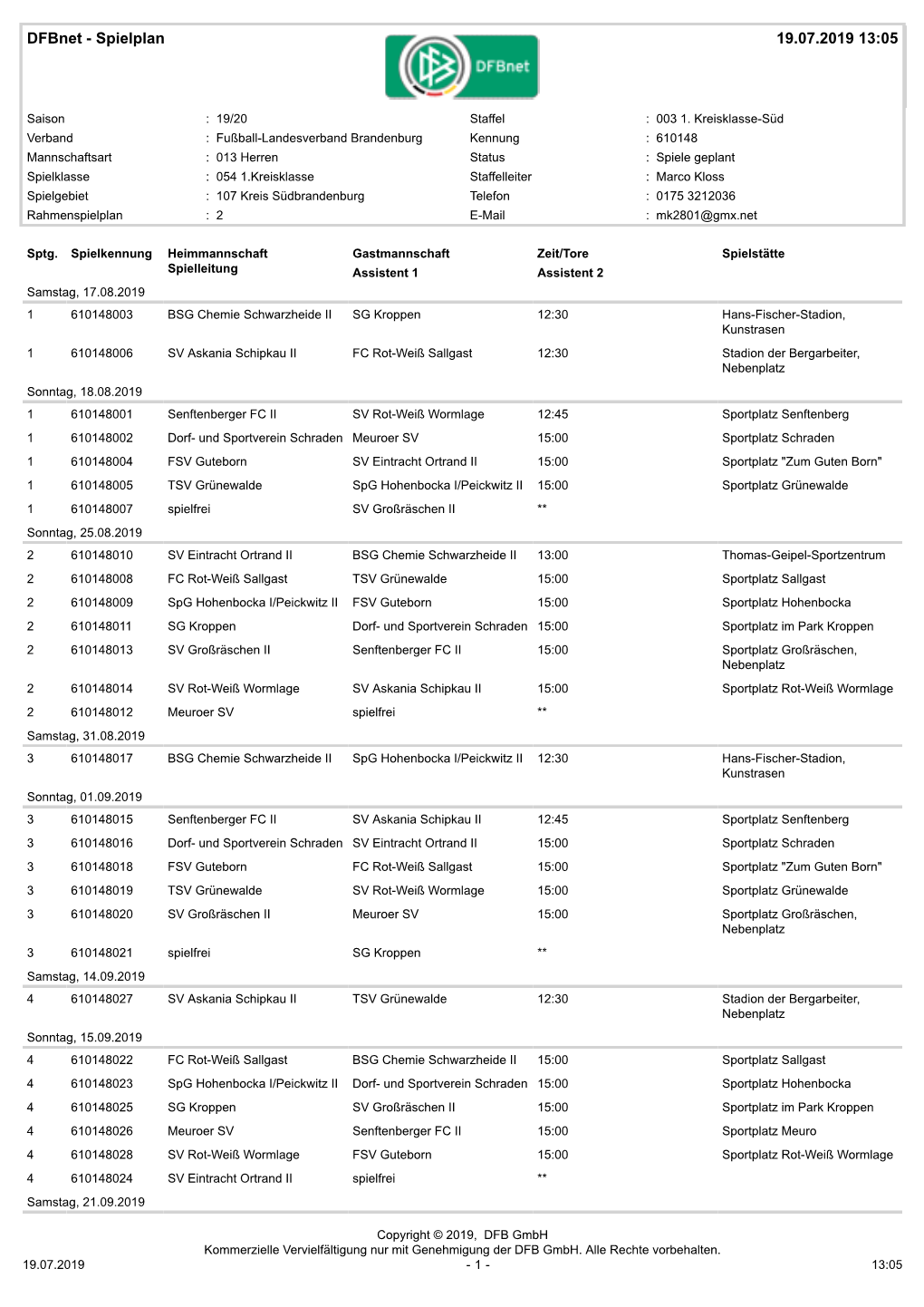 Dfbnet - Spielplan 19.07.2019 13:05