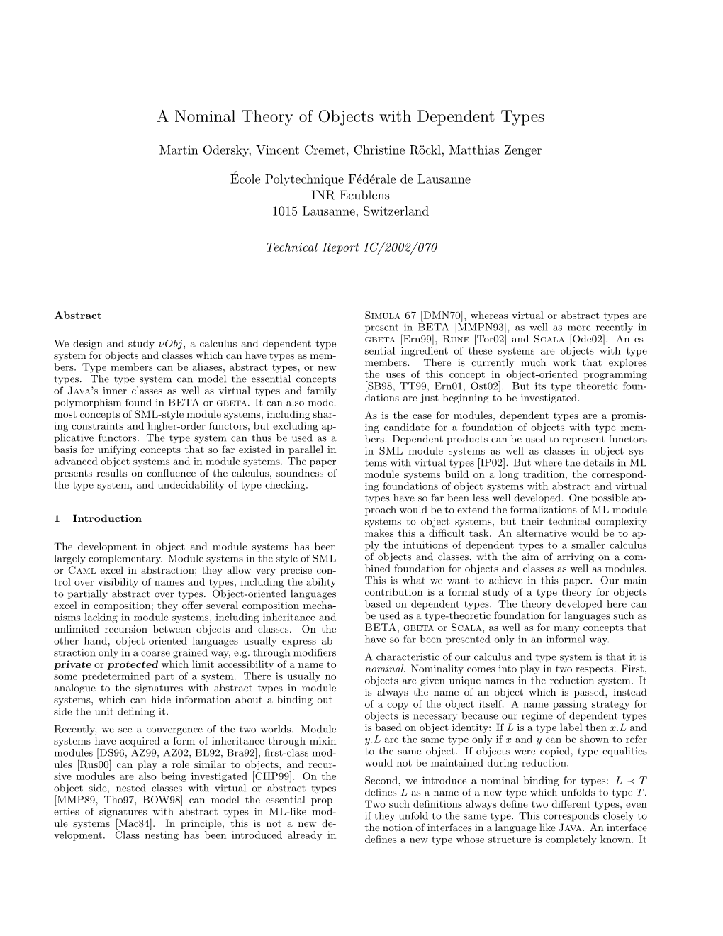 A Nominal Theory of Objects with Dependent Types