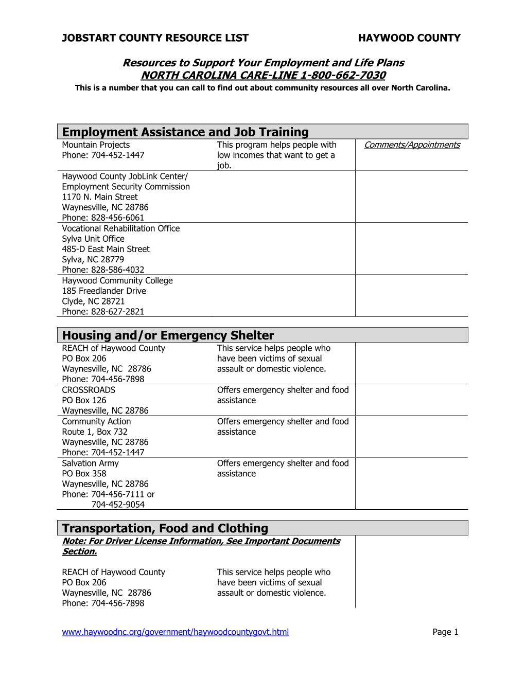 Employment Assistance and Job Training Housing And/Or