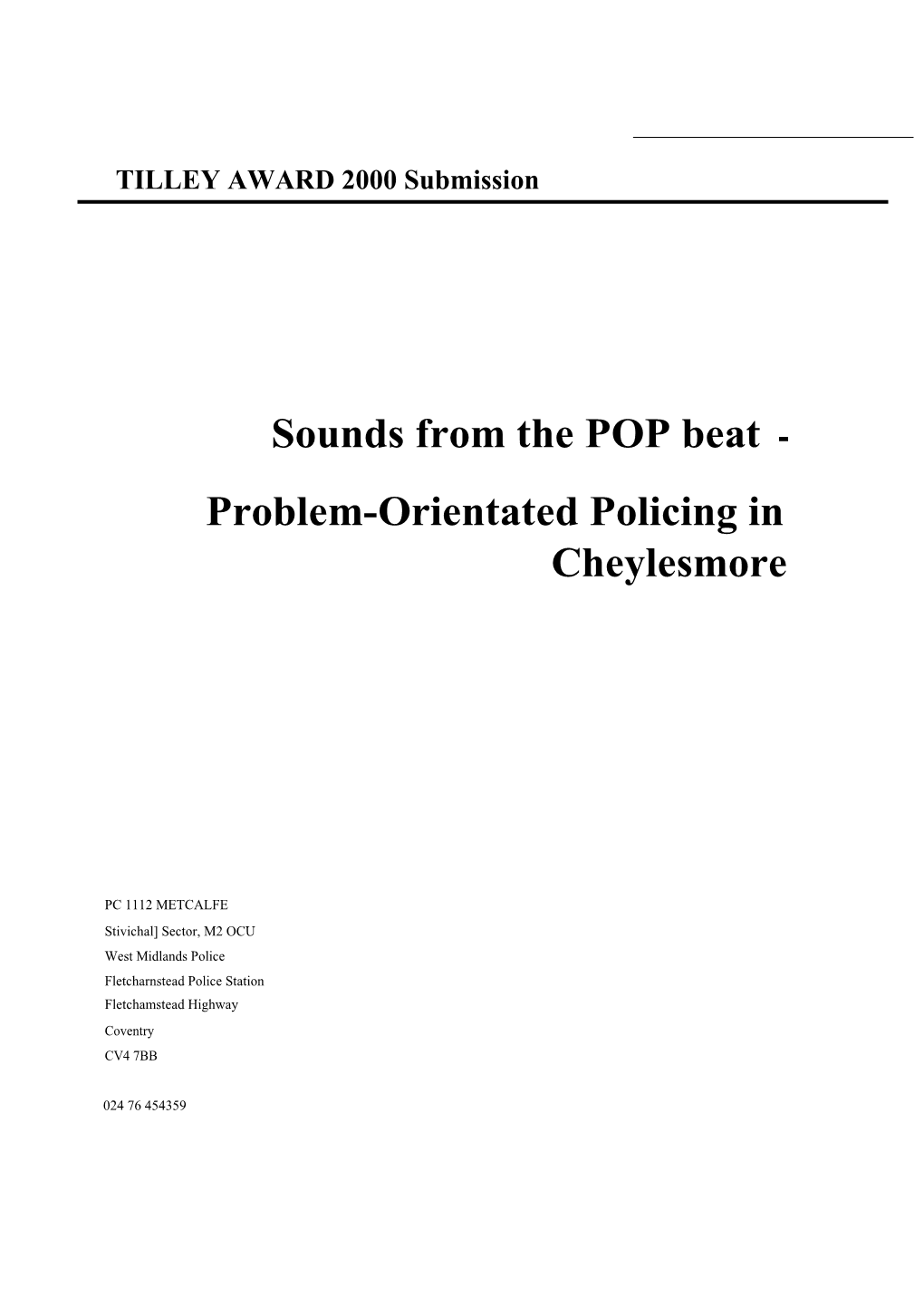 Problem-Orientated Policing in Cheylesmore