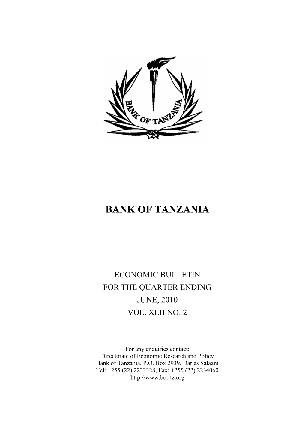 Economic Bulletin for the Quarter Ending June, 2010 Vol. Xlii No. 2