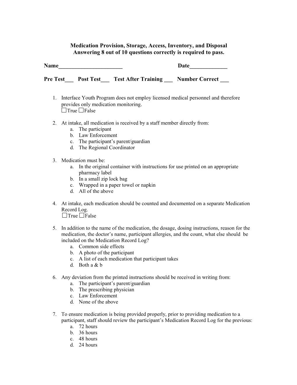 Medication Provision, Storage, Access, Inventory, and Disposal