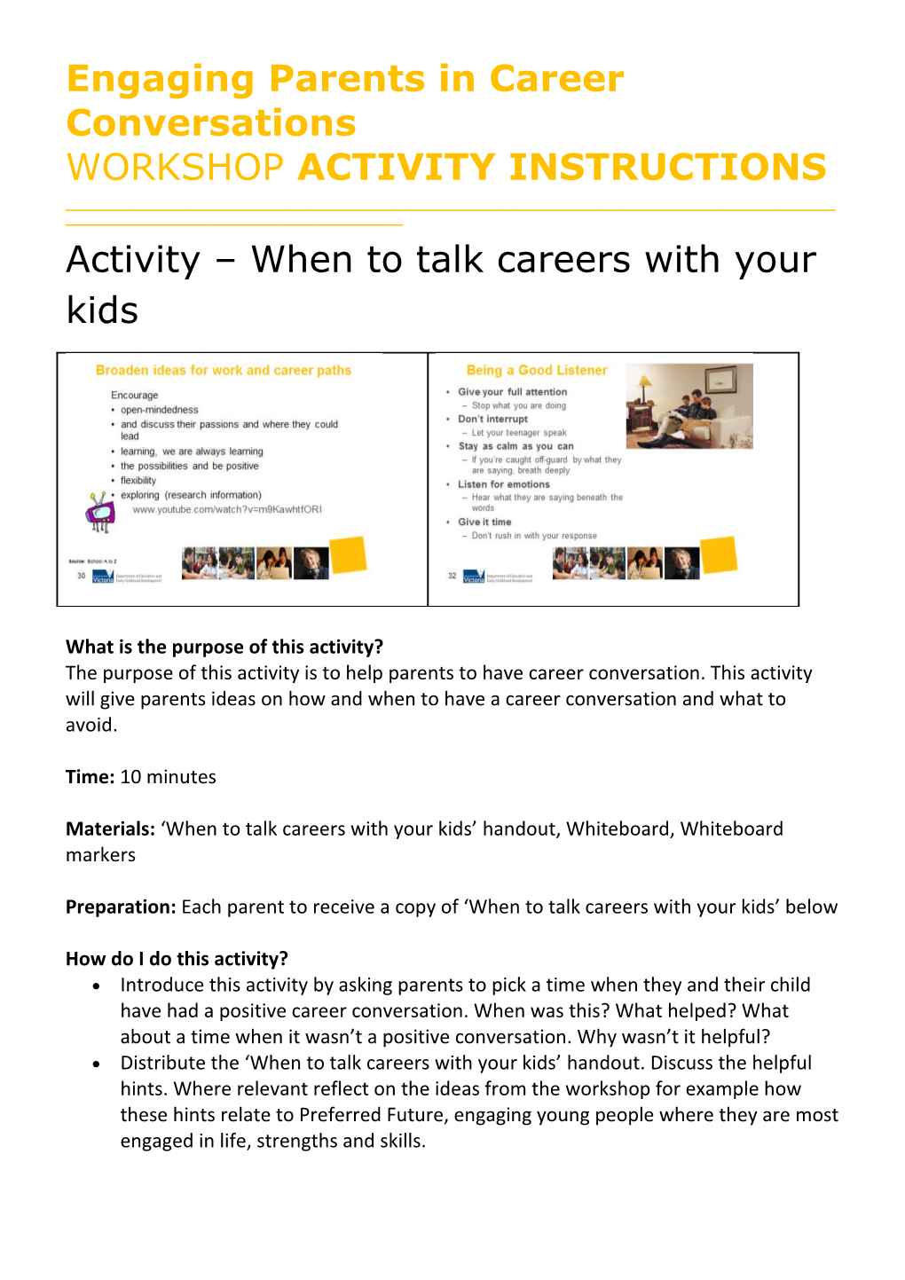 Epicc Activity - When to Talk Careers with Your Kids