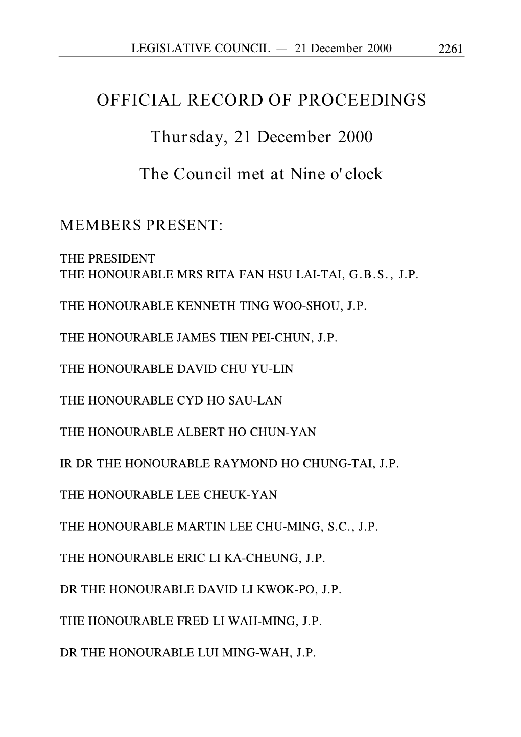 OFFICIAL RECORD of PROCEEDINGS Thursday, 21