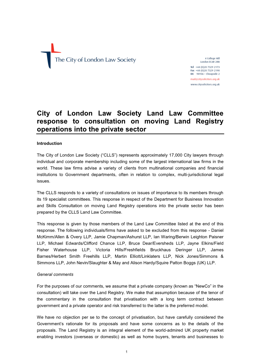 Response to Government Consultation on Moving Land Registry