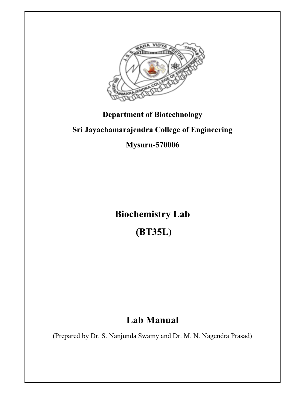 Biochemistry Lab (BT35L) Lab Manual