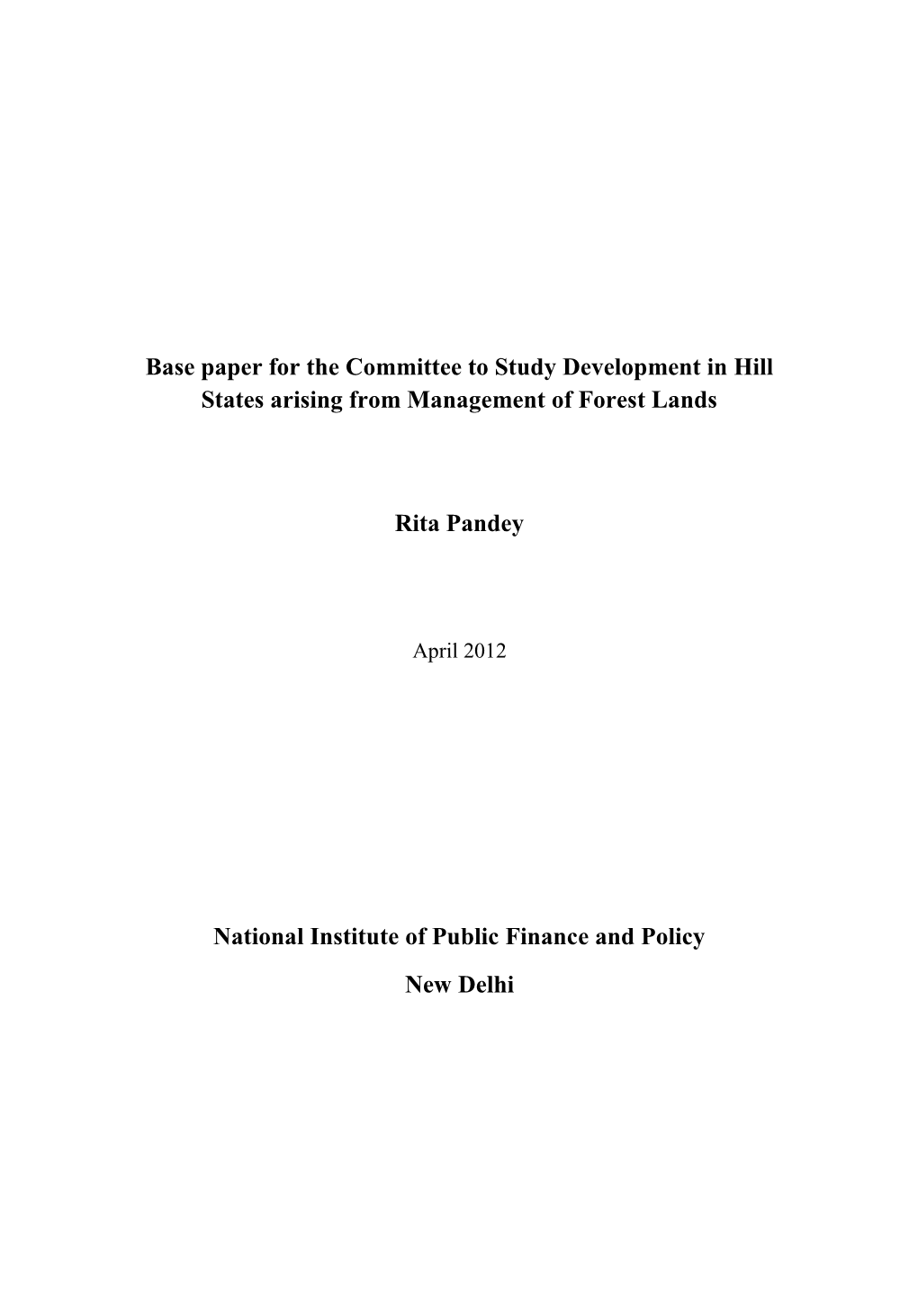 Base Paper for the Committee on Development of Hill States