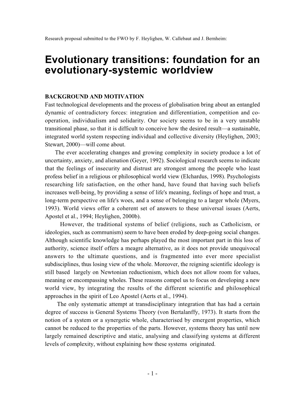 Evolutionary Transitions: Foundation for an Evolutionary-Systemic Worldview