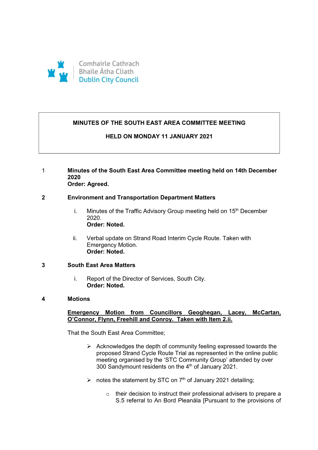 Minutes of the South East Area Committee Meeting