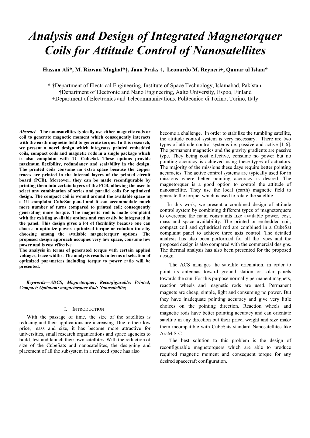 Analysis and Design of Integrated Magnetorquer Coils for Attitude Control of Nanosatellites