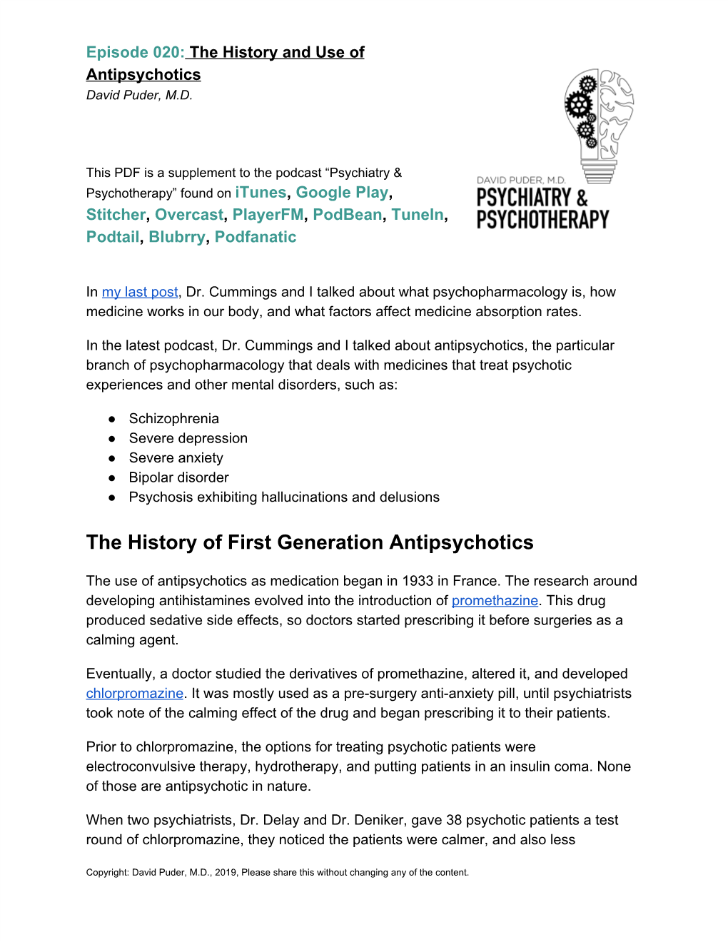 The History of First Generation Antipsychotics