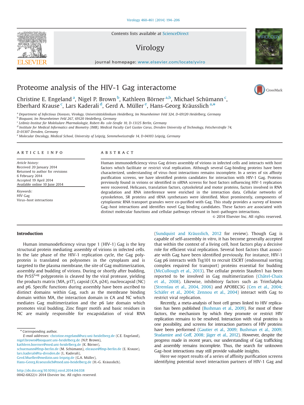 Proteome Analysis of the HIV-1 Gag Interactome