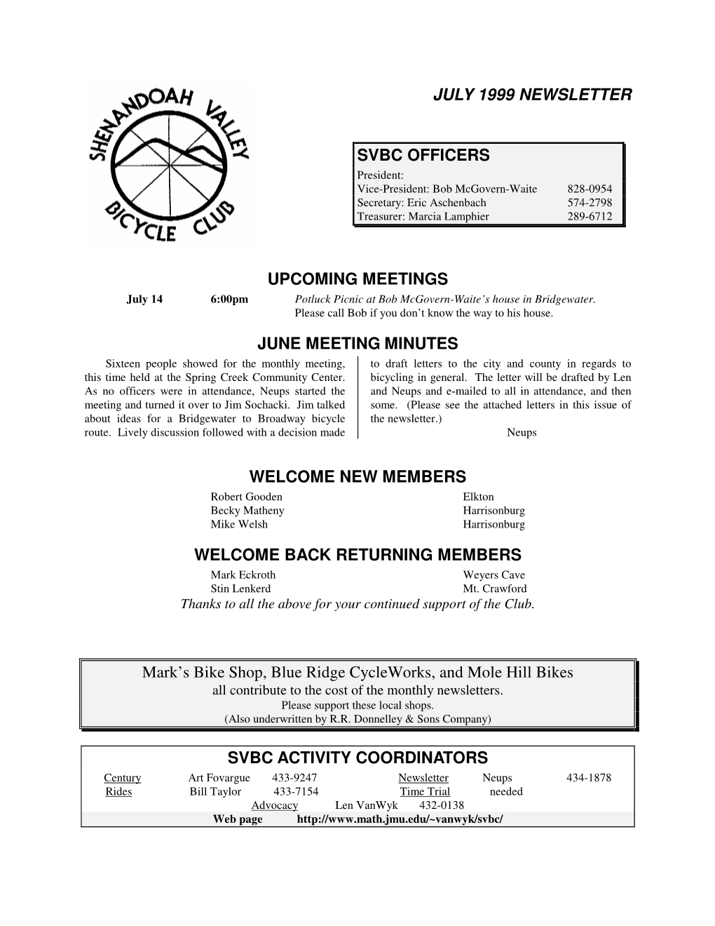 July 1999 Newsletter