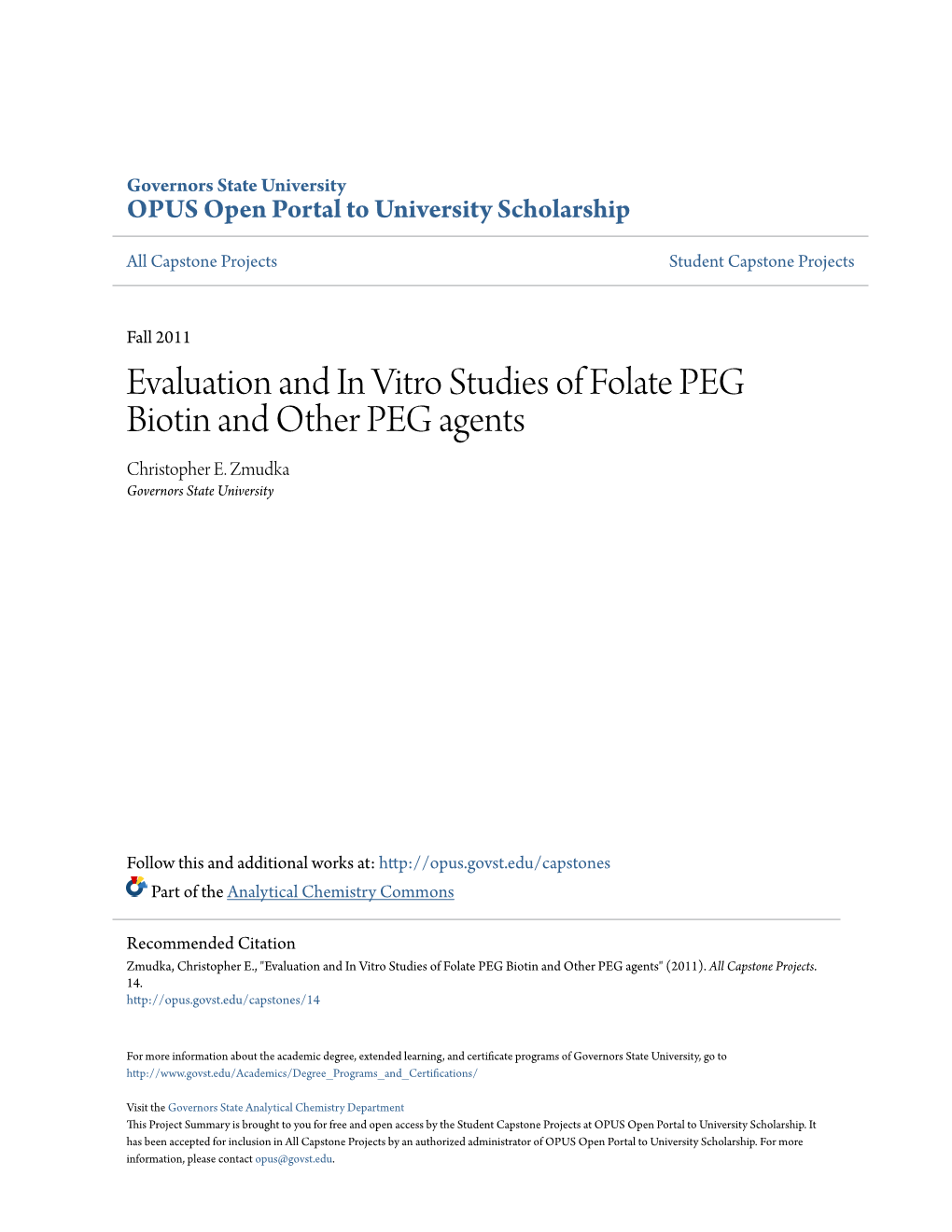 Evaluation and in Vitro Studies of Folate PEG Biotin and Other PEG Agents Christopher E