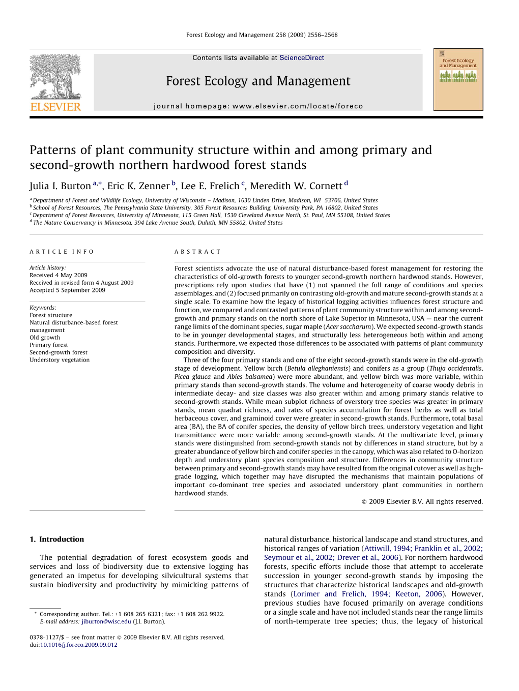 Patterns of Plant Community Structure Within and Among Primary and Second-Growth Northern Hardwood Forest Stands