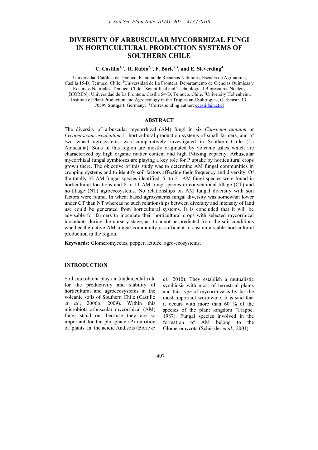 Diversity of Arbuscular Mycorrhizal Fungi in Horticultural Production Systems of Southern Chile