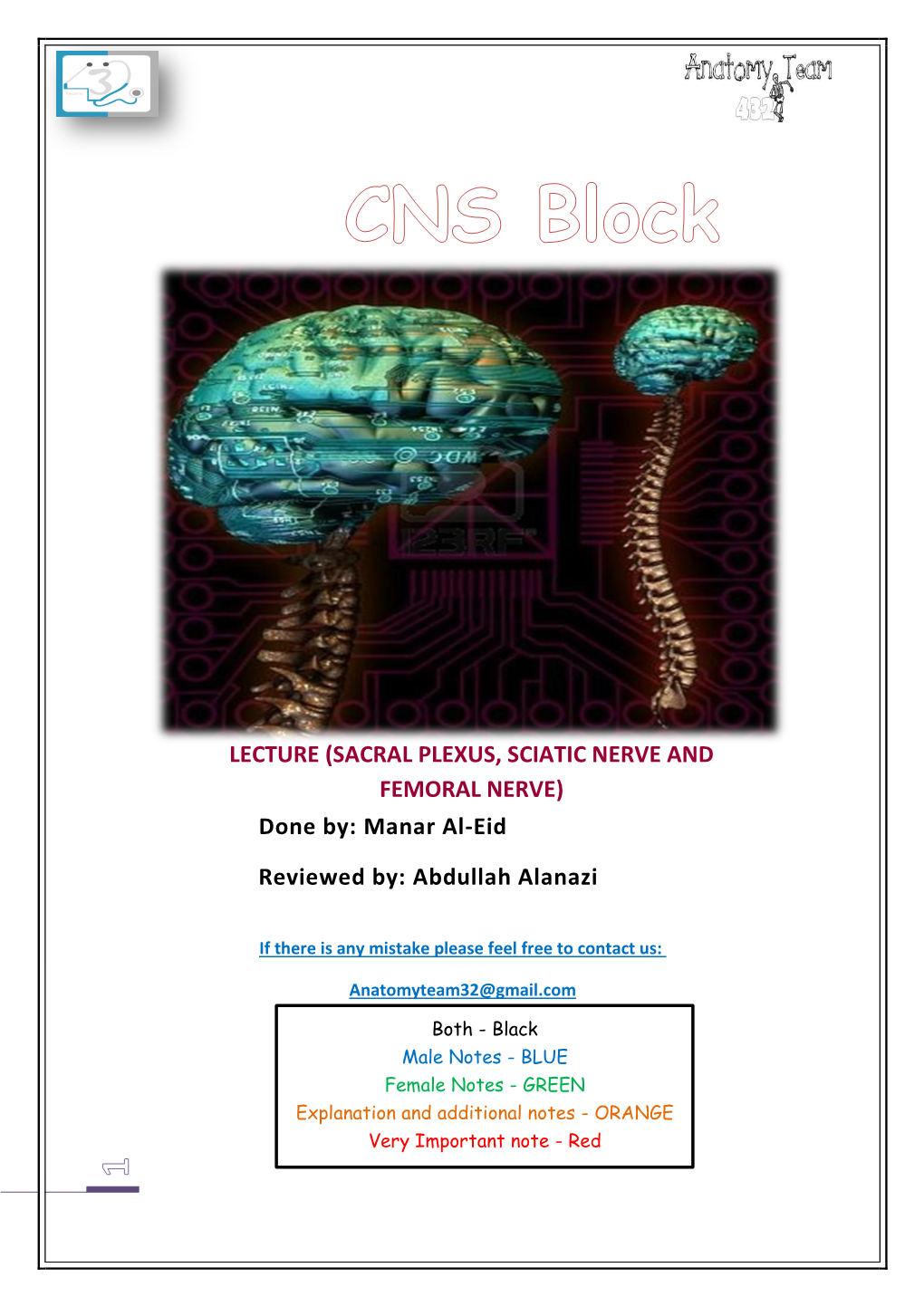 LECTURE (SACRAL PLEXUS, SCIATIC NERVE and FEMORAL NERVE) Done By: Manar Al-Eid Reviewed By: Abdullah Alanazi