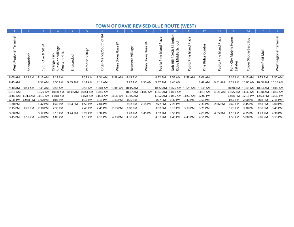 Davie Blue Route and Times