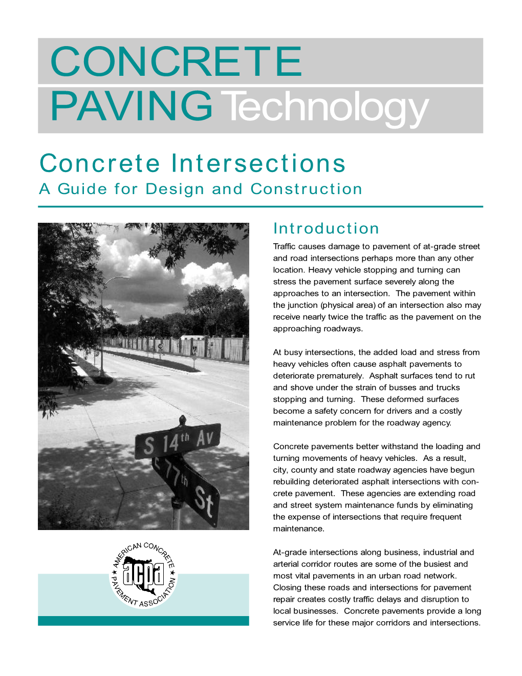 CONCRETE Pavingtechnology Concrete Intersections a Guide for Design and Construction