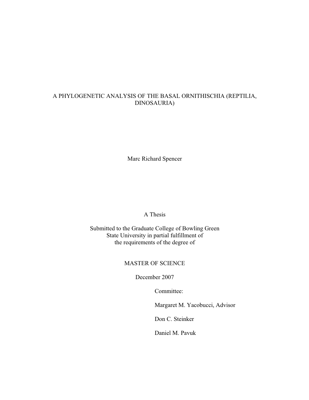 A Phylogenetic Analysis of the Basal Ornithischia (Reptilia, Dinosauria)