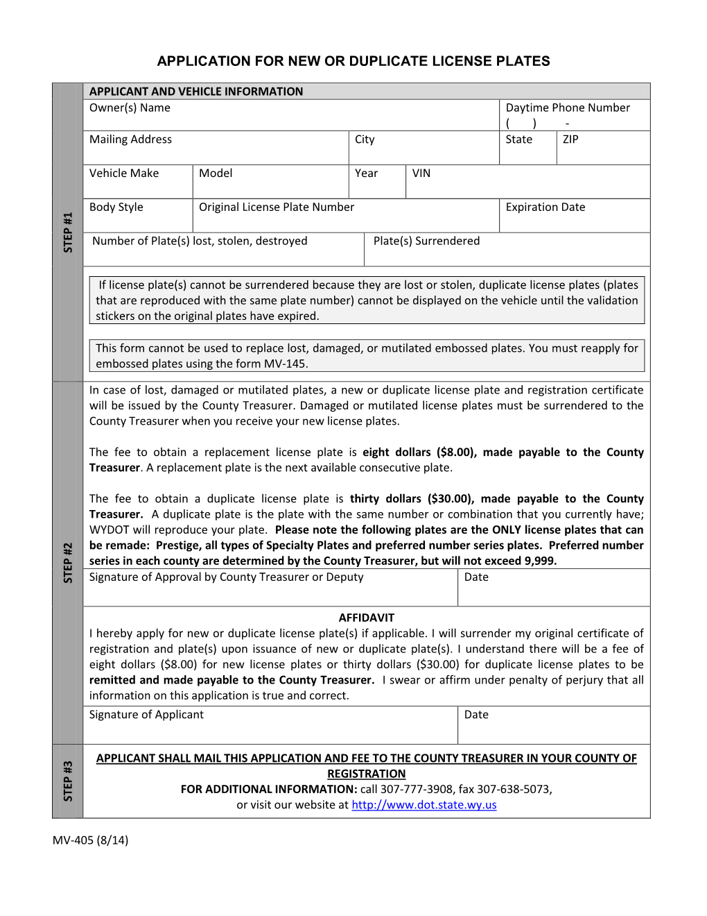 Application for New Or Duplicate License Plates