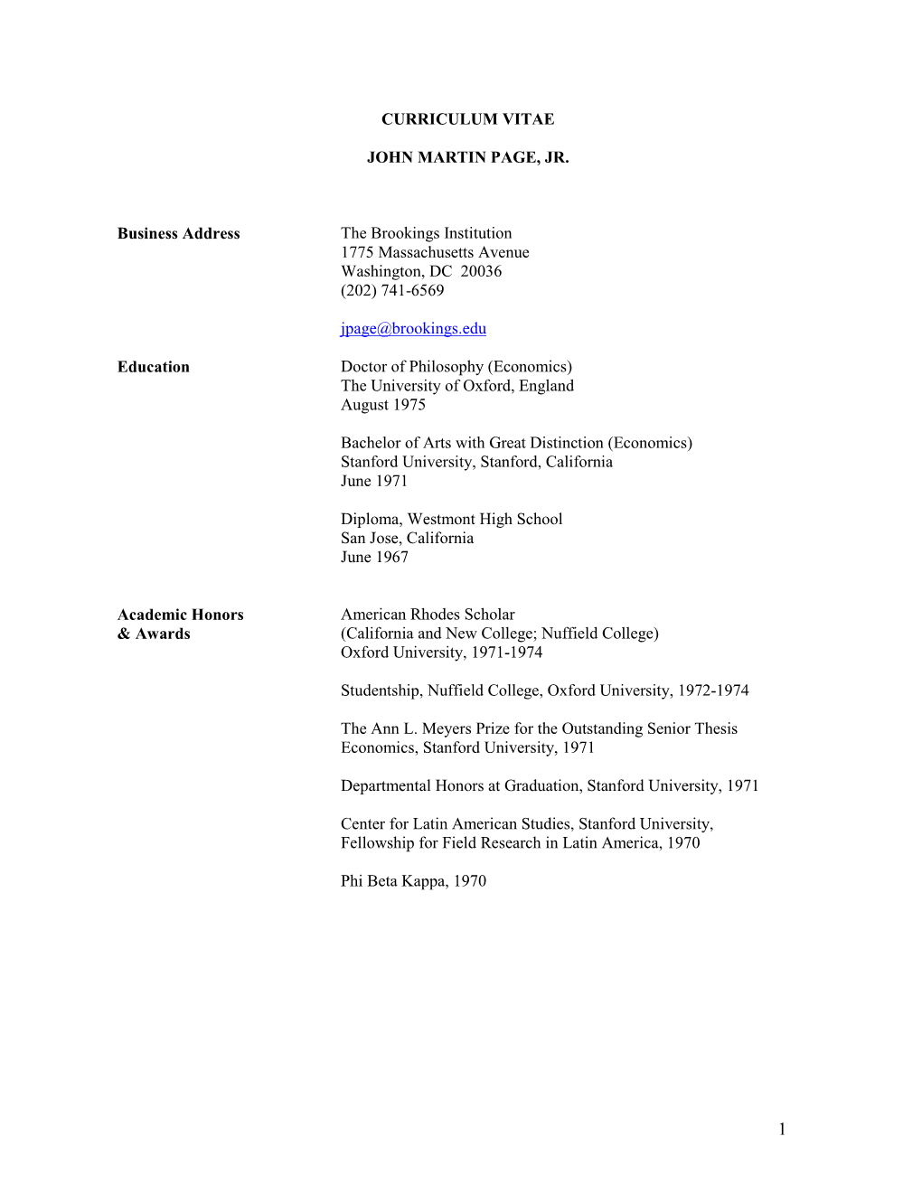 John Page's CV