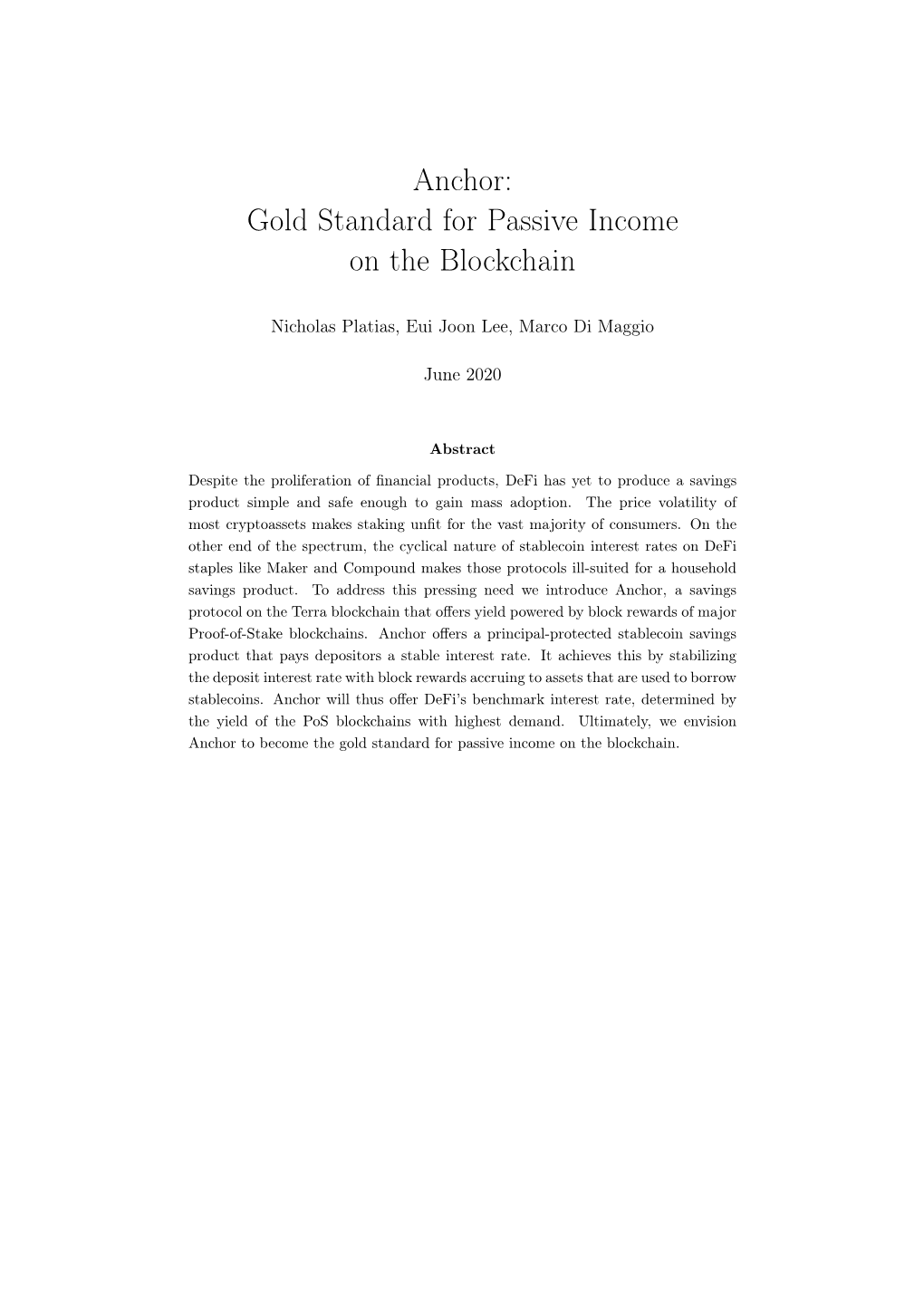 Gold Standard for Passive Income on the Blockchain