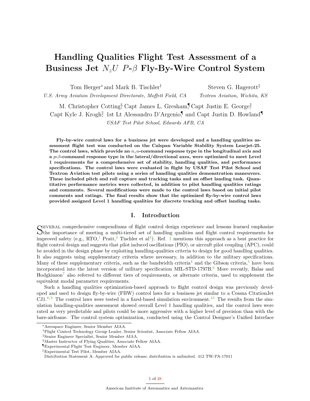 Handling Qualities Flight Test Assessment of a Business Jet Nzup -Β Fly-By-Wire Control System