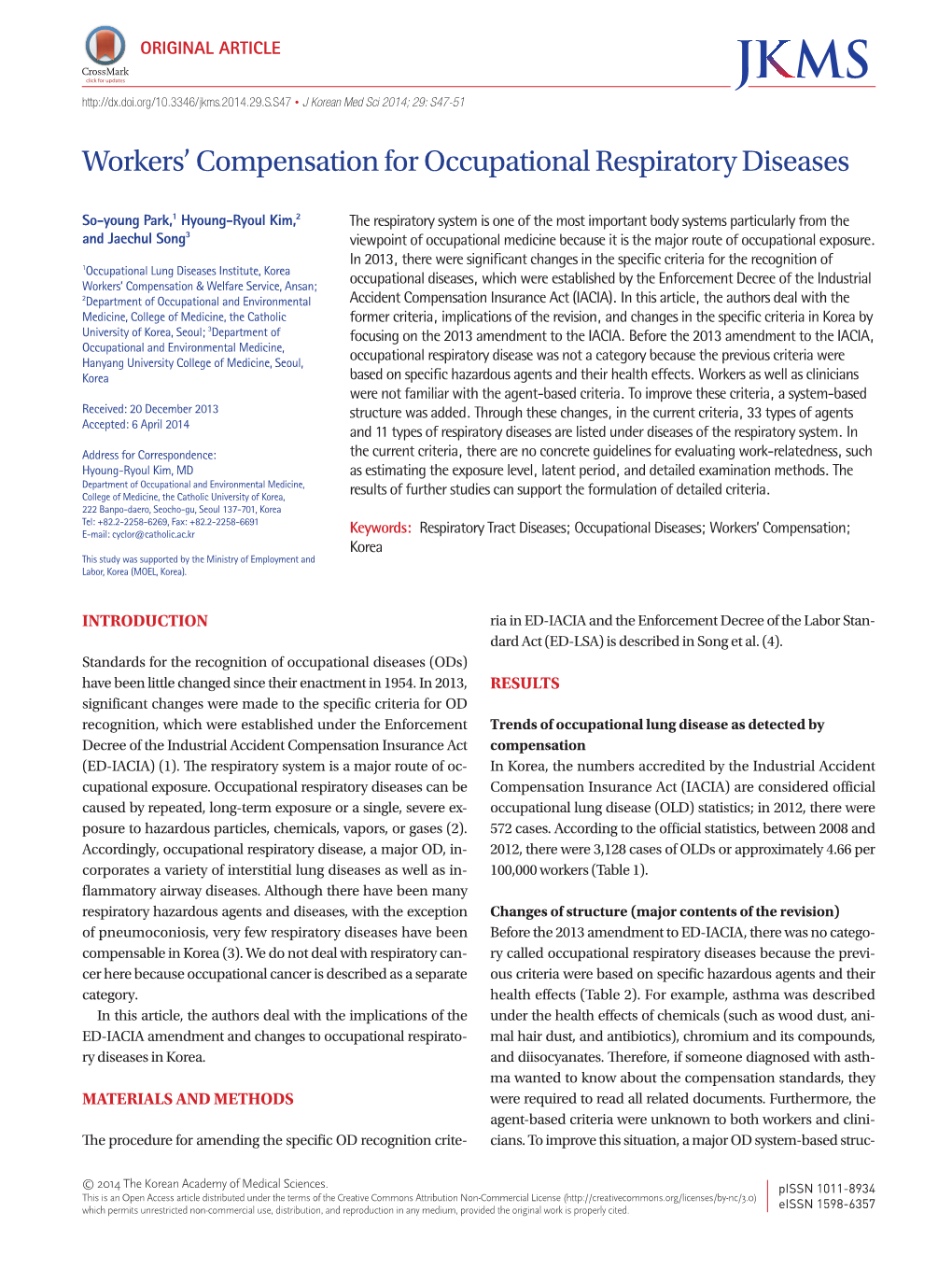 Workers' Compensation for Occupational Respiratory Diseases