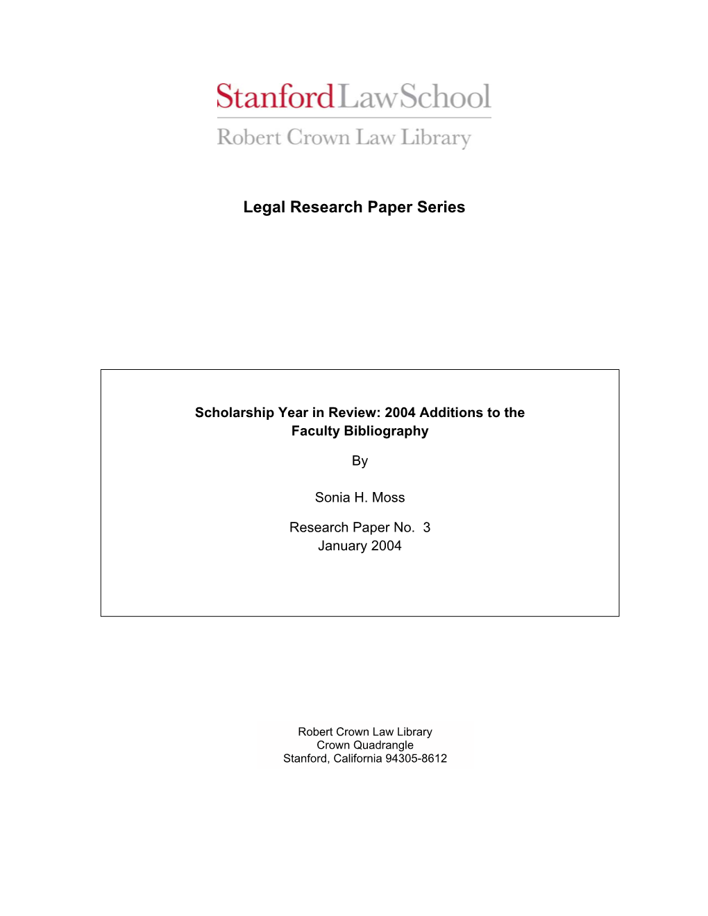 Legal Research Paper Series