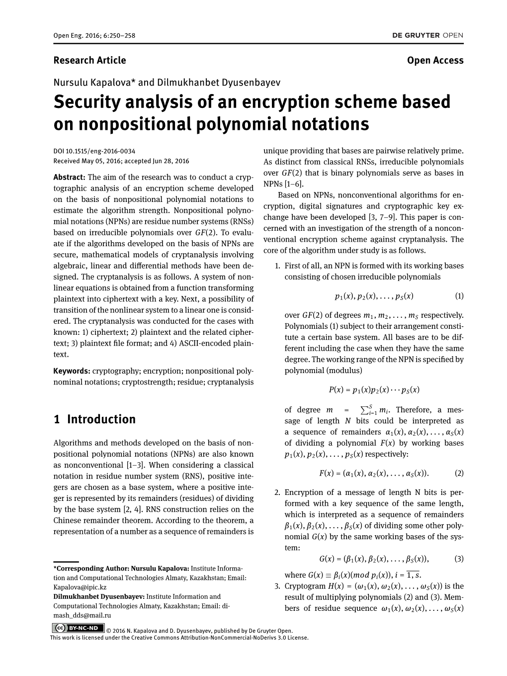 Security Analysis of an Encryption Scheme Based on Nonpositional Polynomial Notations