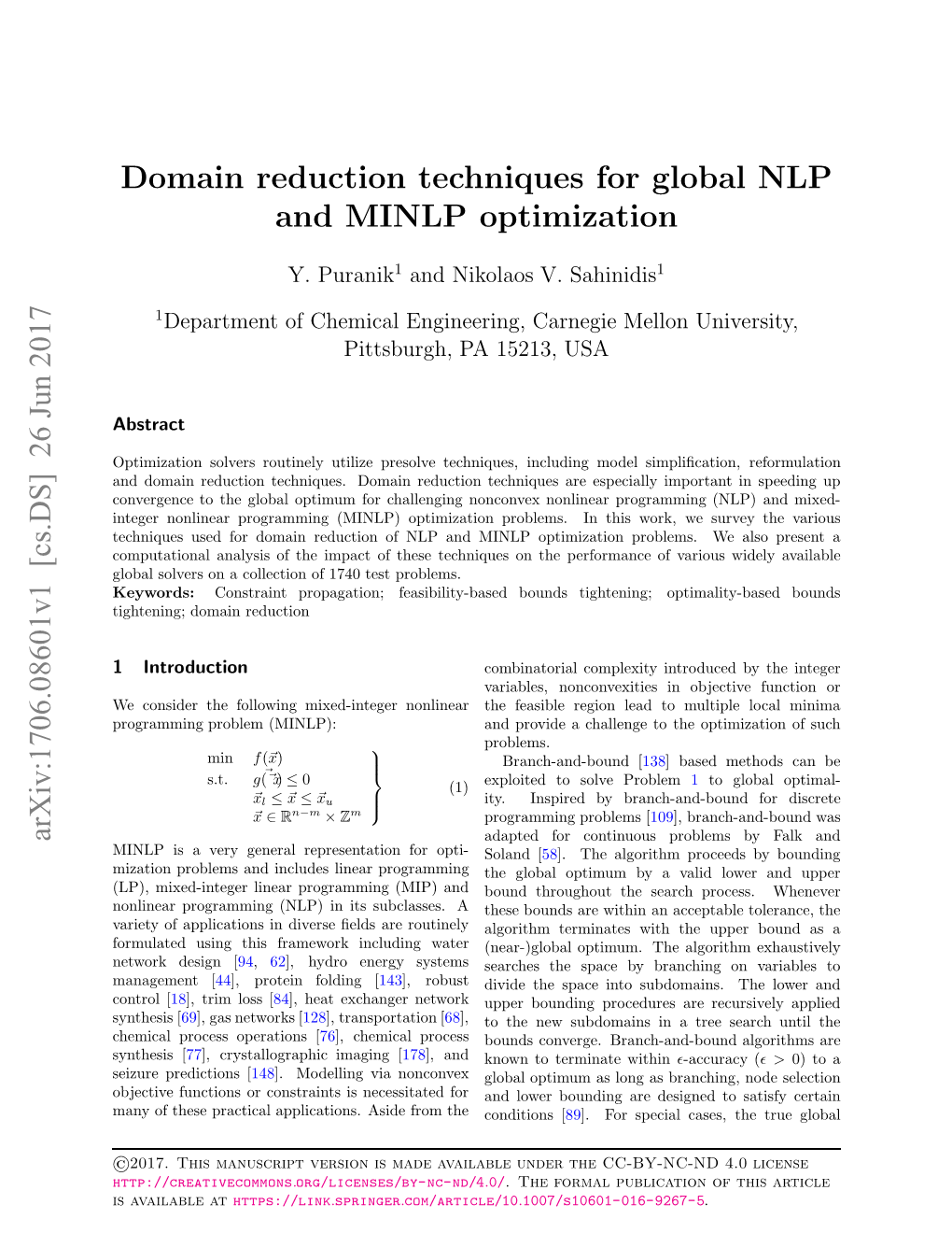 Domain Reduction Techniques for Global NLP and MINLP Optimization 2