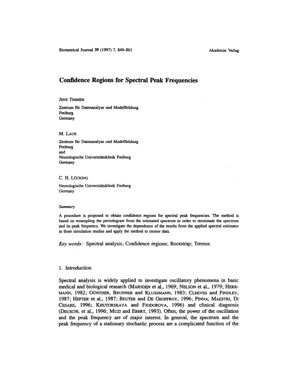 Confidence Regions for Spectral Peak Frequencies