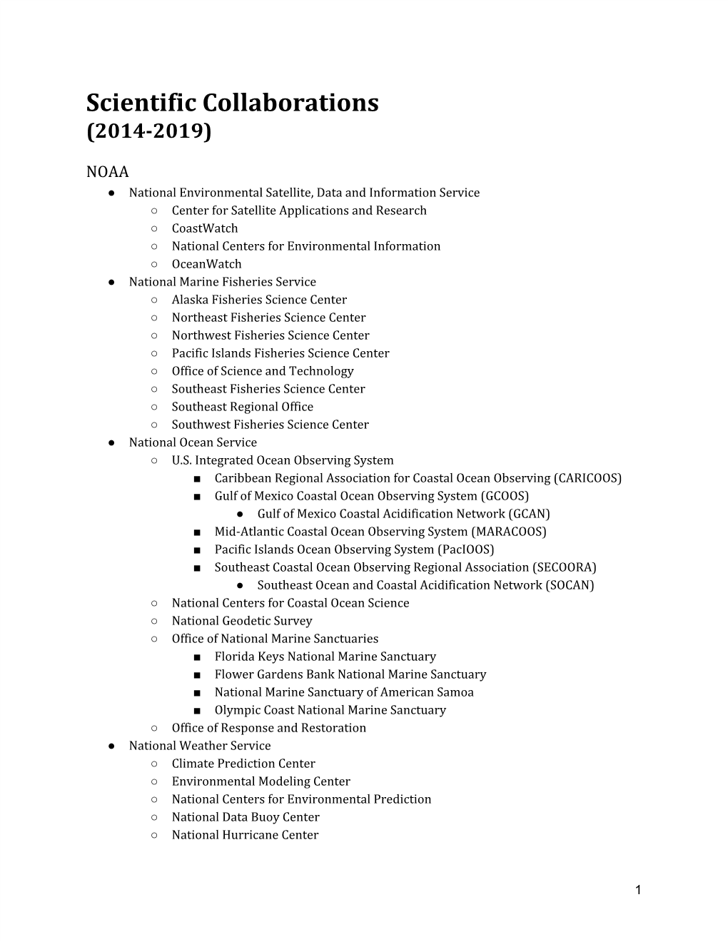 Scientific Collaborations (2014-2019)