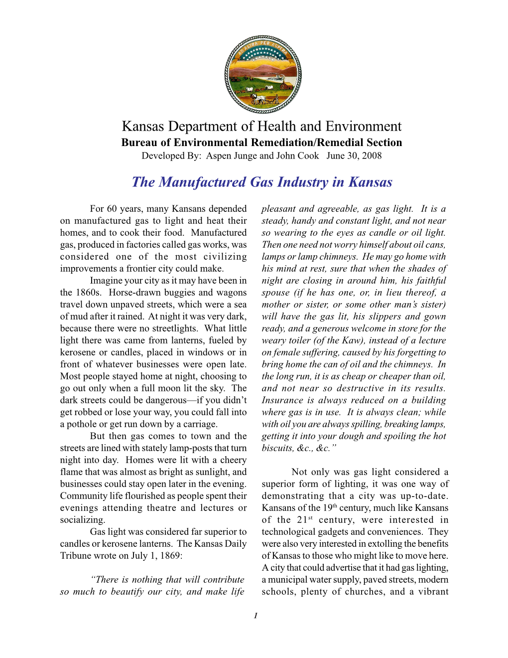 The Manufactured Gas Industry in Kansas