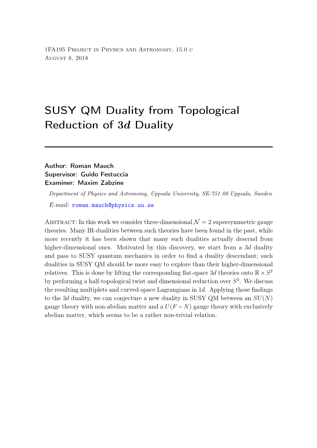 SUSY QM Duality from Topological Reduction of 3D Duality