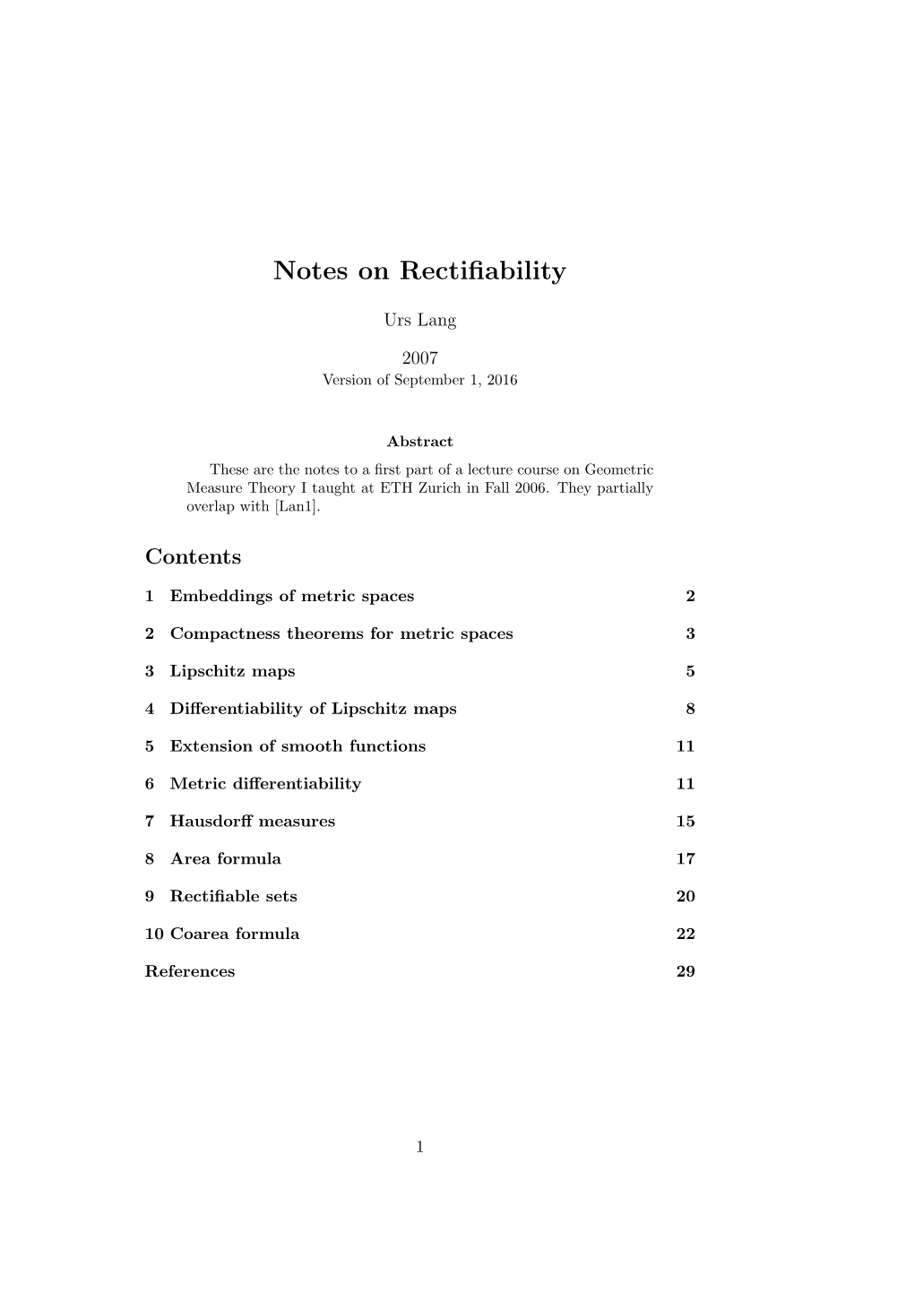 Notes on Rectifiability