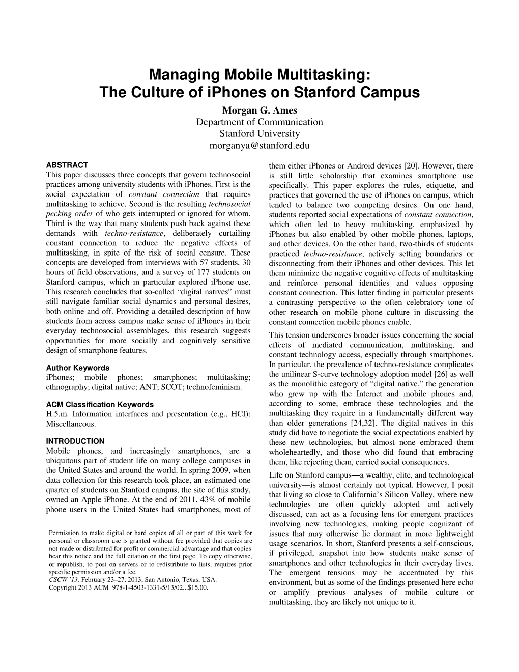 The Culture of Iphones on Stanford Campus Morgan G