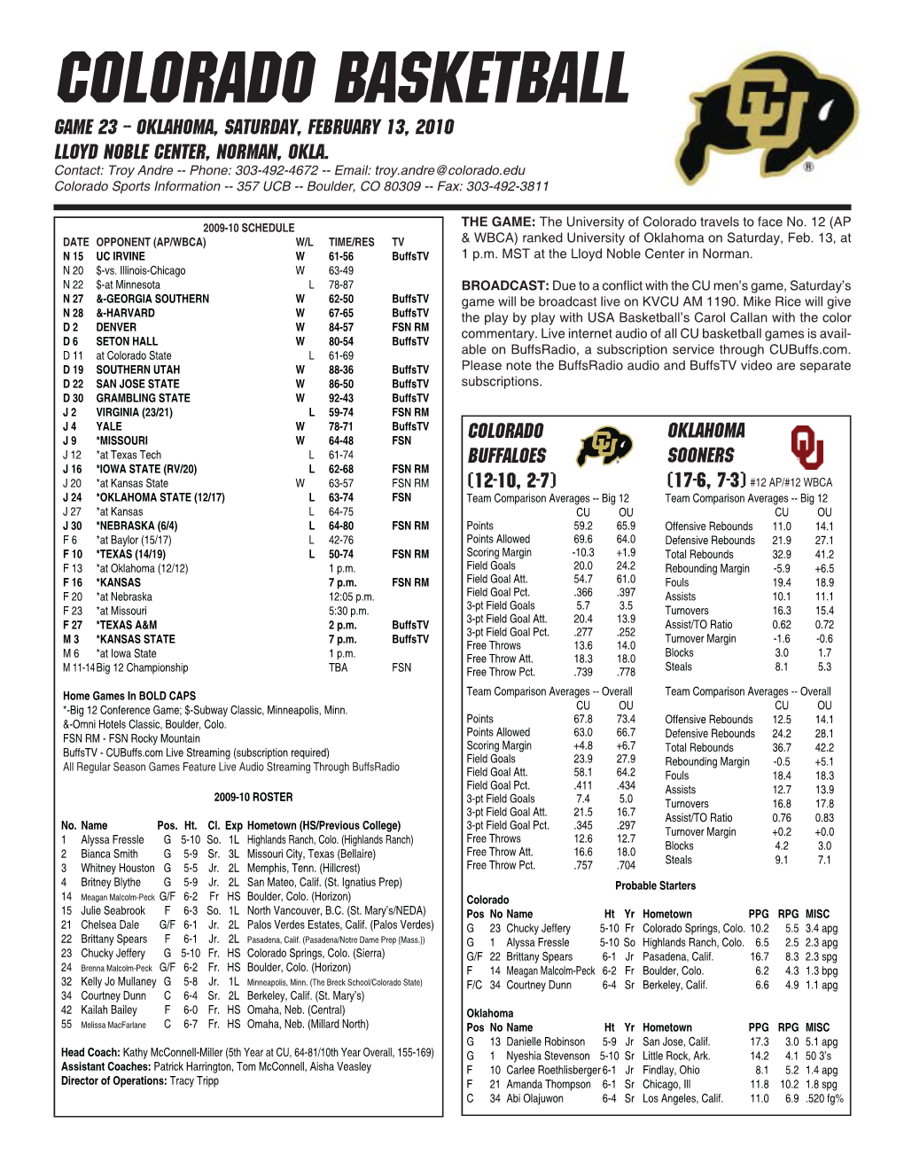 CU GAME NOTES Oklahoma.Indd