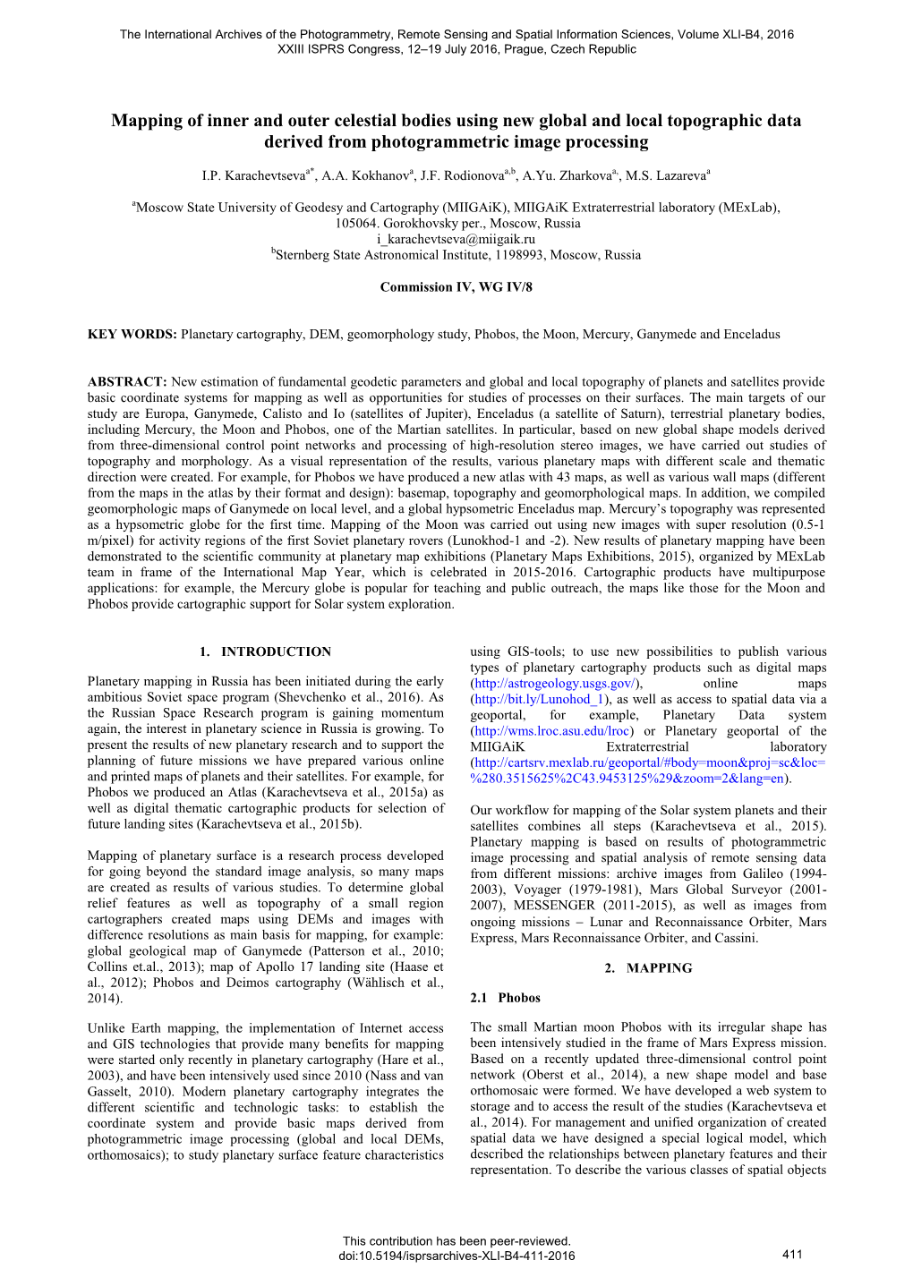 Mapping of Inner and Outer Celestial Bodies Using New Global and Local Topographic Data Derived from Photogrammetric Image Processing