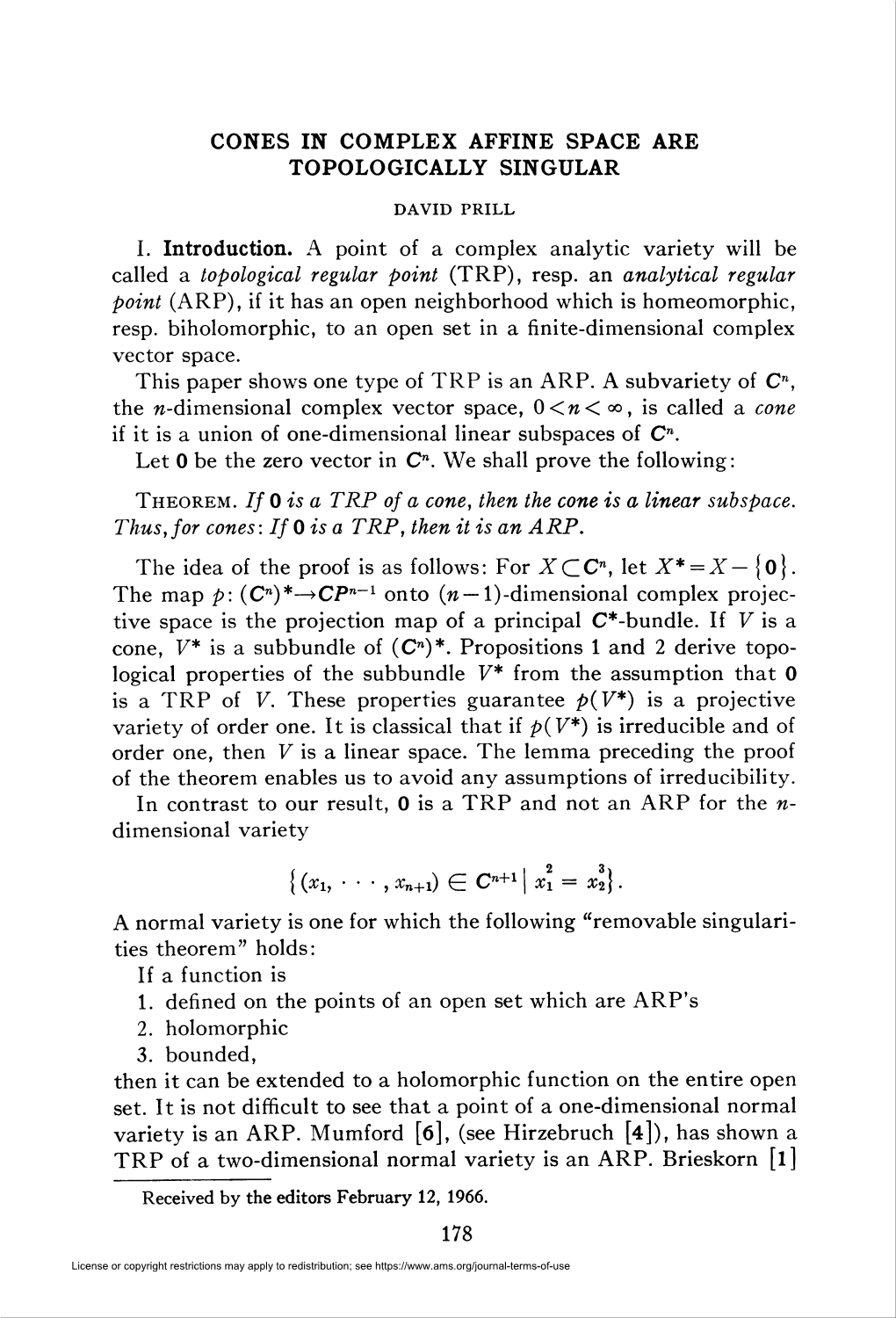 Cones in Complex Affine Space Are Topologically Singular